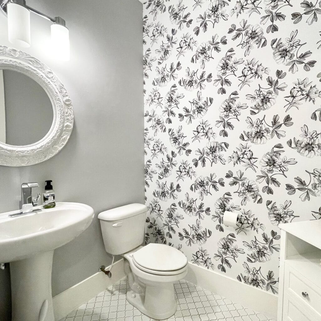 botanical peel and stick wallpaper for small bathroom