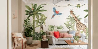 green and wood interior design for kids room