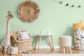 green and wood interior design for kids room spaces